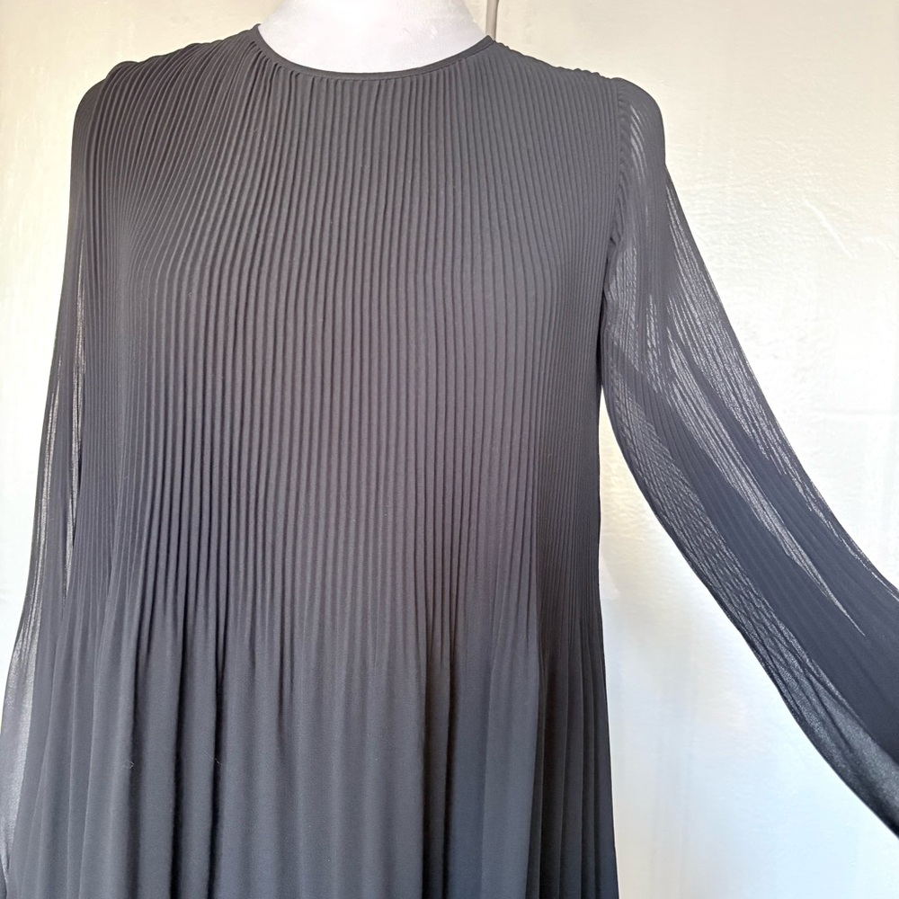 Wilfred Pleated Sheer Long-Sleeve Mini Little Black Dress 2XS - Picture 4 of 8